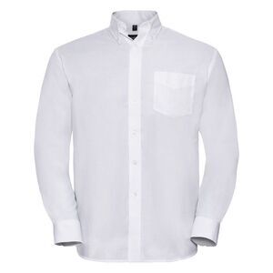 Russell Collection Mens Oxford Easy-Care Long-Sleeved Shirt / White